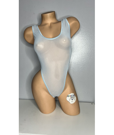 Baby Blue Mesh with White Trim ***VERY SHEER*** 1 Piece Bodysuit One Size SMALL