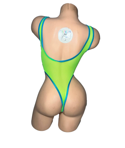 Neon Green Mesh with Your Choice Trim Color ***VERY SHEER*** 1 Piece Bodysuit Size SMALL