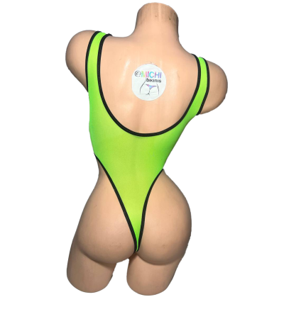 Neon Green Mesh with Your Choice Trim Color ***VERY SHEER*** 1 Piece Bodysuit Size SMALL