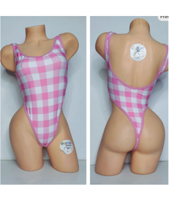 Dusty Pink & White Big Checker Print with Dusty Pink Trim 1 Piece Bodysuit Size SMALL