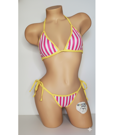 Vertical Pink and White Striped with Your Choice Trim Color 2 Piece Micro Bikini Set