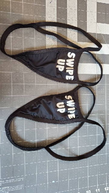 Set of 2 Black with Black Trim w/ "SWIPE UP" Iron-On Y Back Thongs Bottoms ONLY