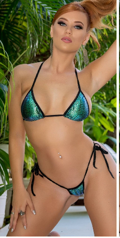 Multi Color Snake Skin Pattern w Black Trim 2 Piece Micro String Bikini Set One Size