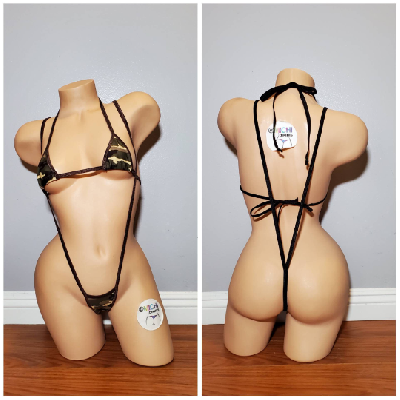 Brown Camouflage Print with Brown Trim 2 Piece Micro String Bikini Set-8