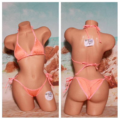 Neon Peach with Neon Peach Trim 2 Piece Micro String Bikini Set One Size-8