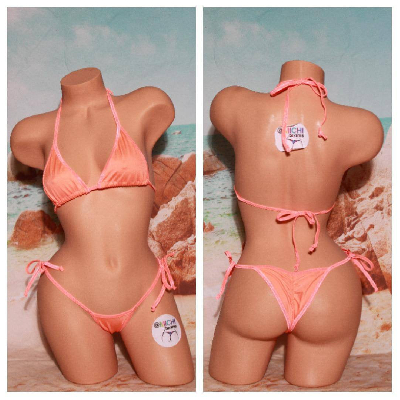 Neon Peach with Neon Peach Trim 2 Piece Micro String Bikini Set One Size-9