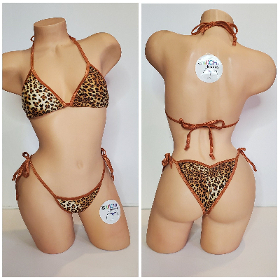 Brown and Tan Leopard Print w Brown Trim 2pc Micro Bikini Set-13