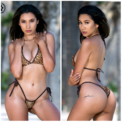 Brown and Tan Leopard Print w Brown Trim 2pc Micro Bikini Set-20