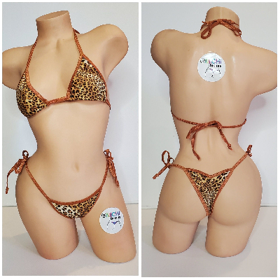 Brown and Tan Leopard Print w Brown Trim 2pc Micro Bikini Set-25
