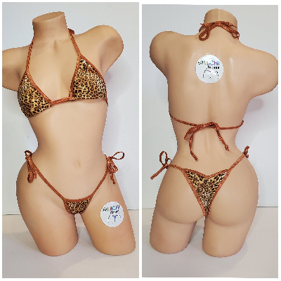Brown and Tan Leopard Print w Brown Trim 2pc Micro Bikini Set-26