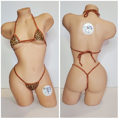 Brown and Tan Leopard Print w Brown Trim 2pc Micro Bikini Set-28