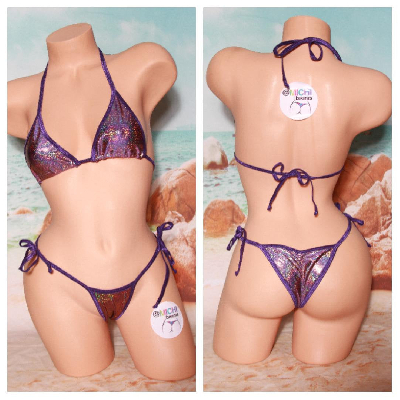 Holographic Purple with Purple Trim 2 Piece Micro String Bikini Set One Size-1