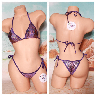 Holographic Purple with Purple Trim 2 Piece Micro String Bikini Set One Size-2