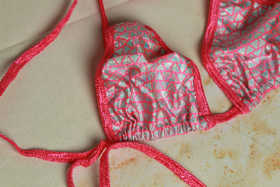 Geometric Iridescent Pink w Hot Pink Trim 2 Piece Micro String Bikini Set One Size-2