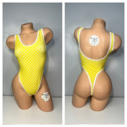 yellow-with-white-polka-dots-with-white-trim-1-piece-bodysuit-size-small
