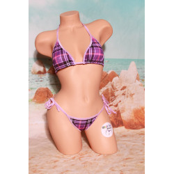 Purple & Pink Plaid Pattern w/ Lavender Trim  2 Piece Micro String Bikini Set One Size